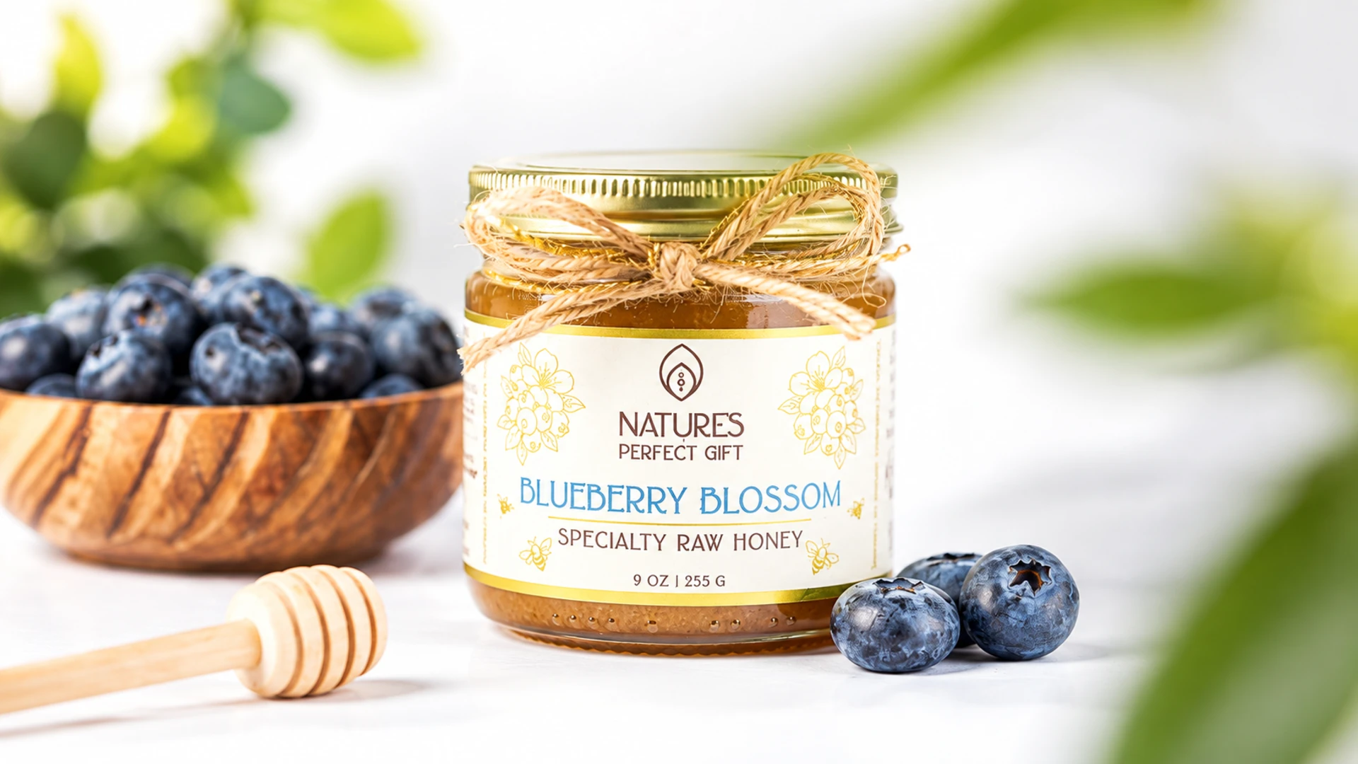 Brand-driven imagery by REALPRO Studios featuring the Nature's Perfect Gift Blueberry Blossom honey product.